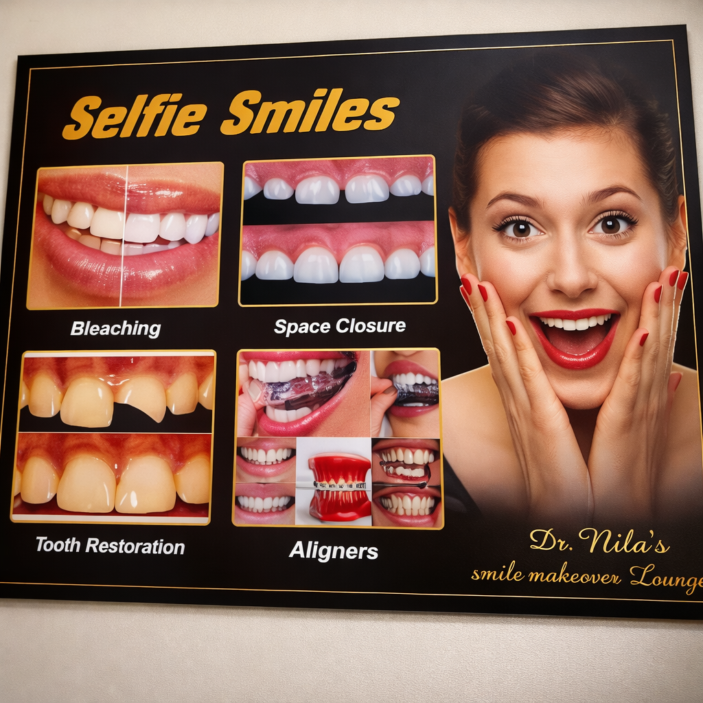 Dental treatment information display inside Vidula Dental Clinic in Theni